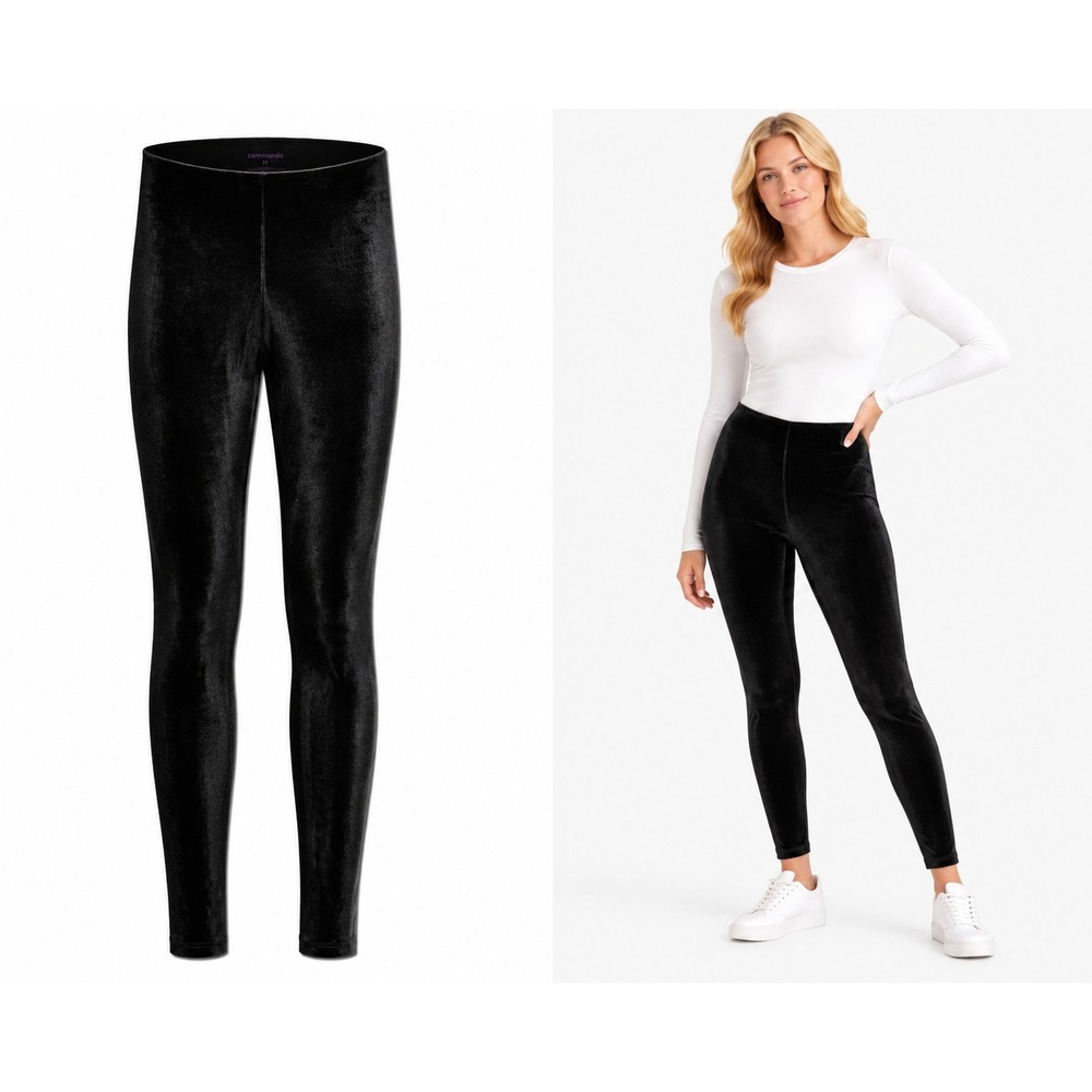 Commando Leggings Womens M Black Faux Leather High Waisted SLG01 Pebbled Texture